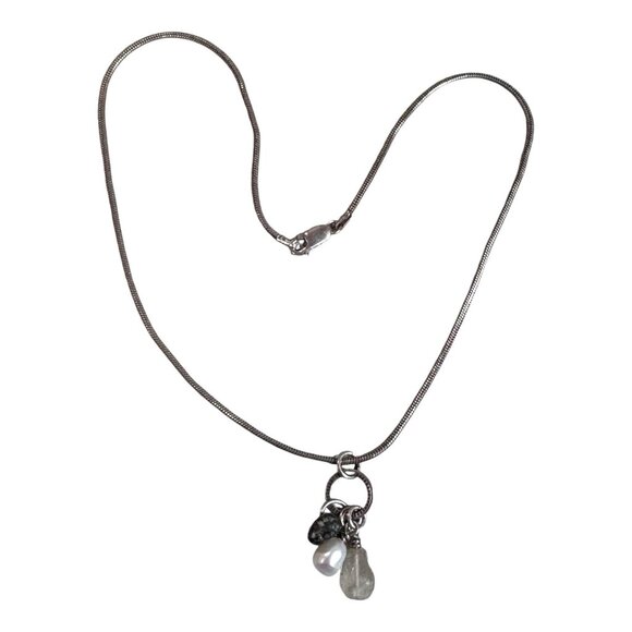 Sterling Silver Italy Snake Chain Necklace W/ Pearl & Stone Charms 16" Italian - Picture 11 of 11